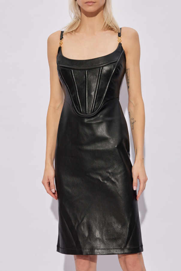 ワンピース VERSACE Black stretch cady dress (10186641A13362 1B000) Medusa Midi Dress Black | VERSACE US